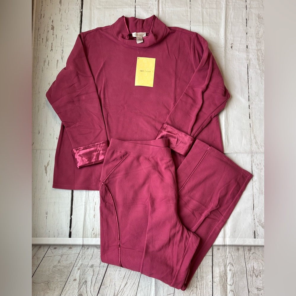 QVC Sport Savvy Sweatsuit Lounge Pants Set Satin Fleece 2 Pc Fuchsia Pink NWT 2X